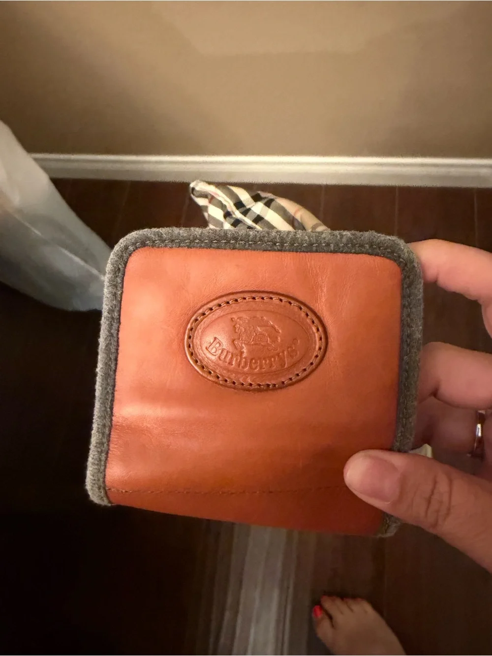 Burberry Travel Foldable Tote Bag in Beige with Leather Trims